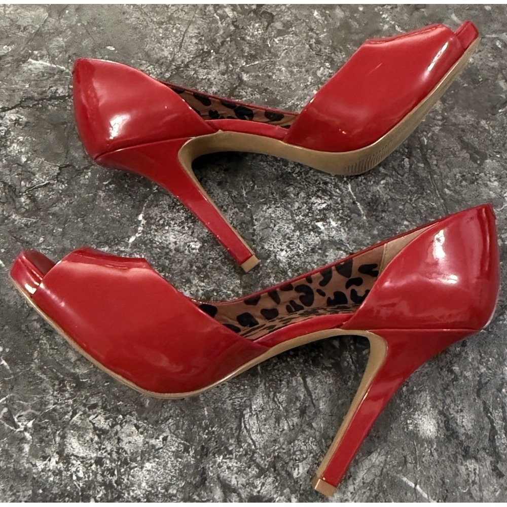 Jessica Simpson Red Patent Peep-Toe High Heels - Picture 4 of 10